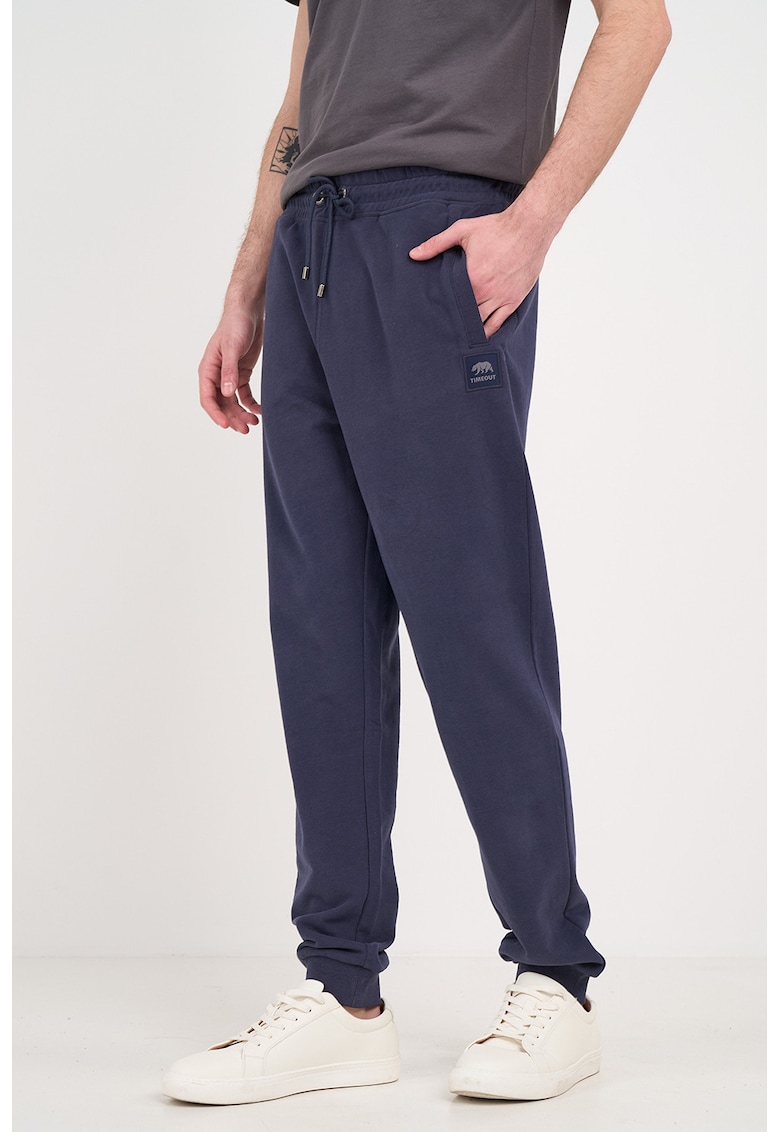 Pantaloni de trening din amestec de bumbac cu snur de ajustare - Bleumarin