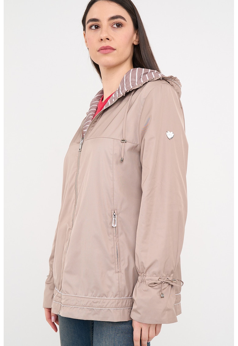 Jacheta scurta reversibila cu gluga - Alb/Maro deschis/Roz prafuit