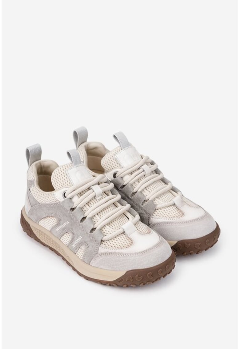 Pantofi dama NUR bej cu gri din piele si material textil