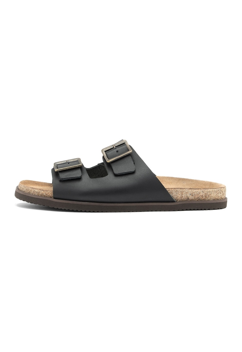 Papuci de piele cu catarame ajustabile Cathal - Negru/Maro taupe