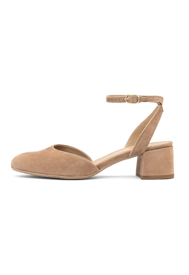 Pantofi de piele cu toc si bareta pe glezna - Caramel