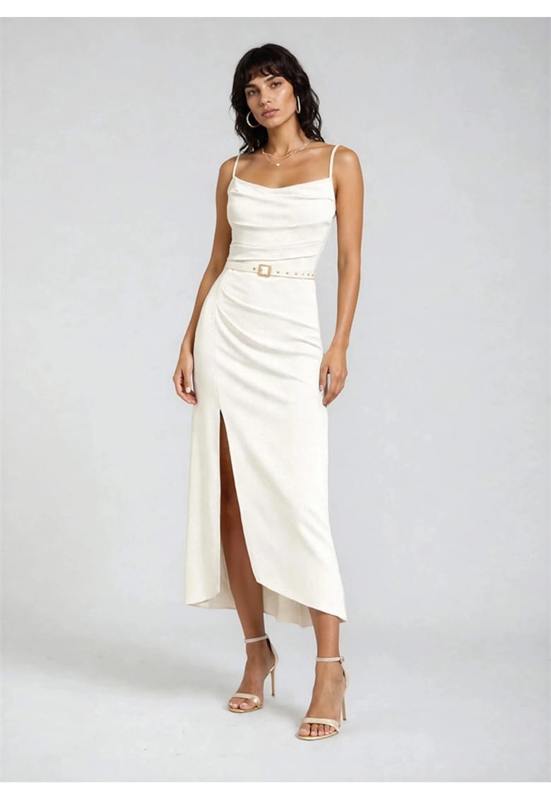 Rochie cocktail midi din lyocell cu drapaje Hecate
