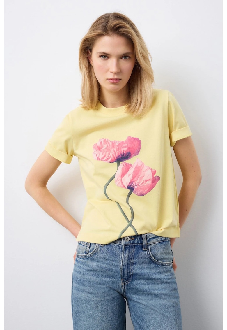 Tricou cu imprimeu floral - Galben