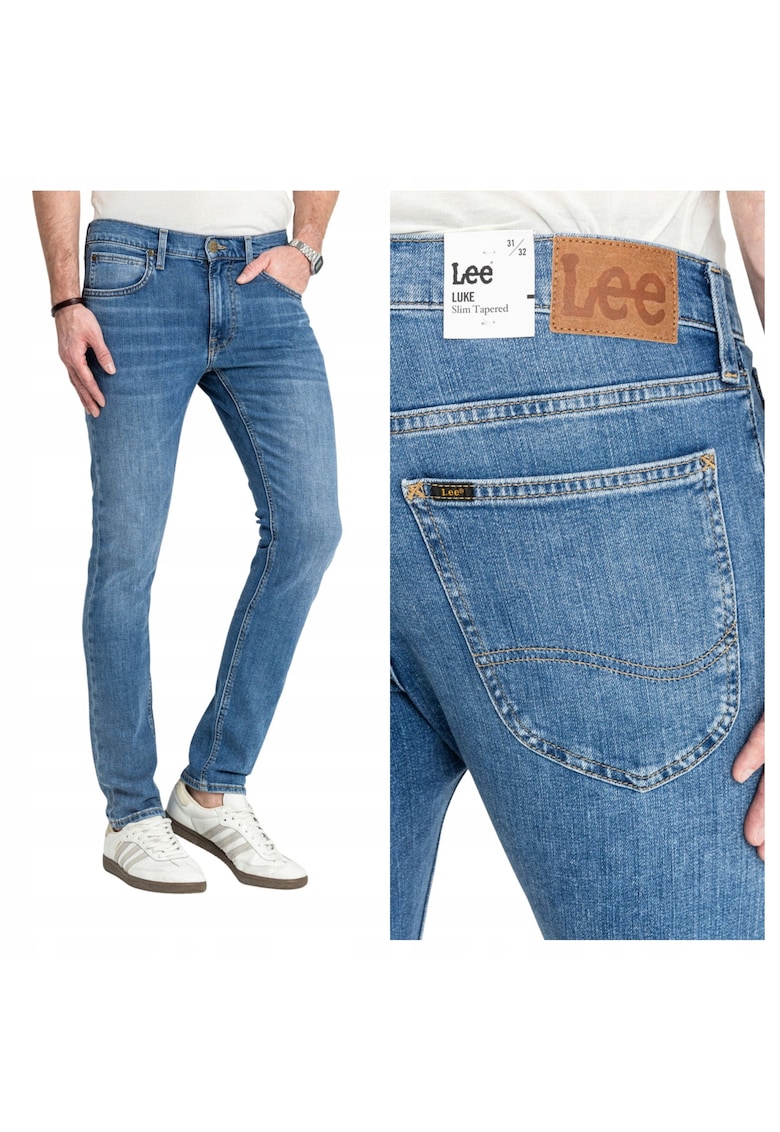 Blugi Barbati - Luke - Slim Fit - Talie Medie - 5 Buzunare - Lungi - Fermoar - Bumbac - W36-L30 - Albastru