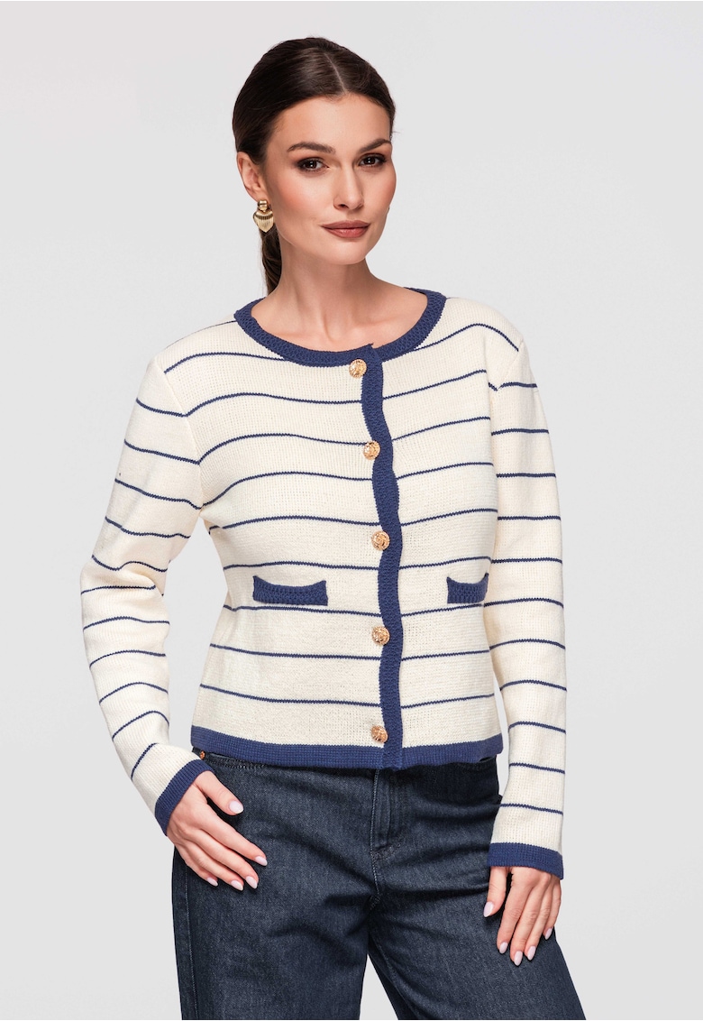 Cardigan din bumbac si acril OW-SWCD-0101 - Albastru inchis