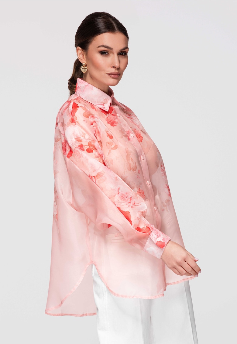 Camasa semitransparenta model floral OW-SH-E0028 - Roz
