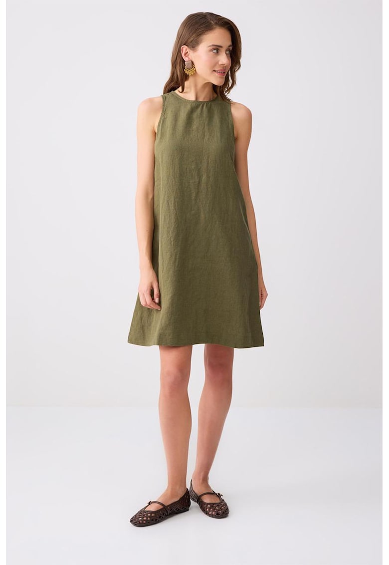 Rochie de in - fara maneci - Verde masliniu