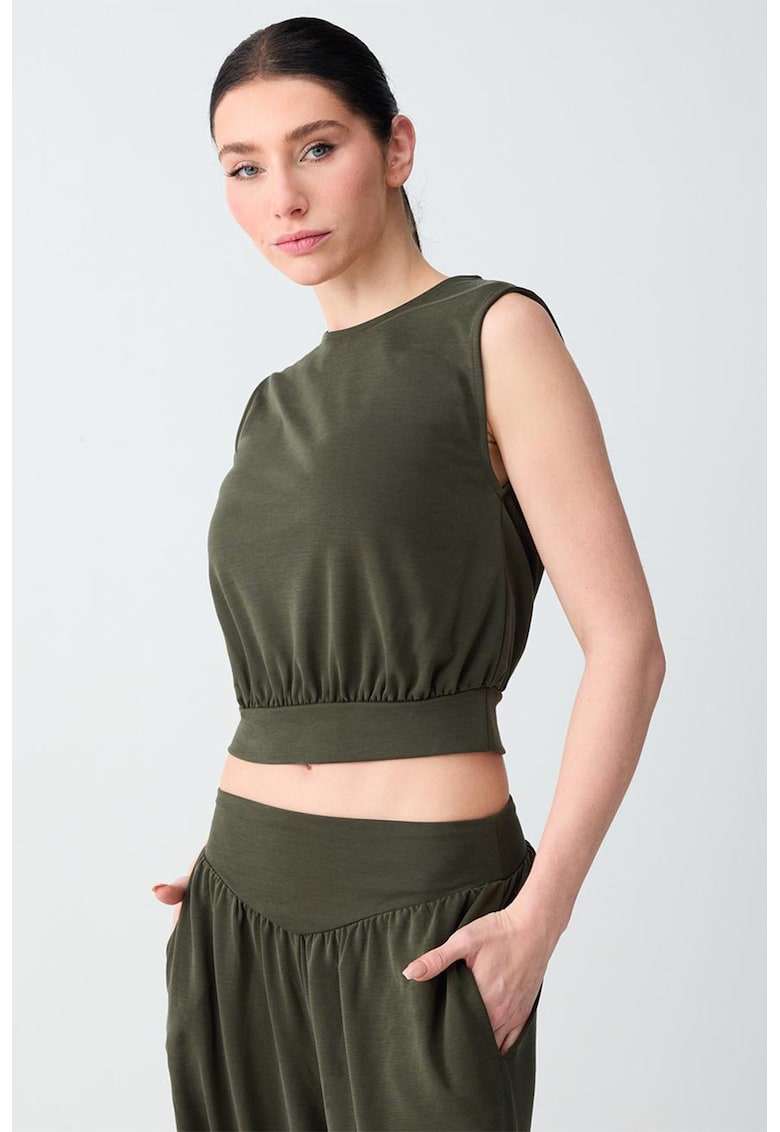 Top crop din amestec de modal - Kaki inchis
