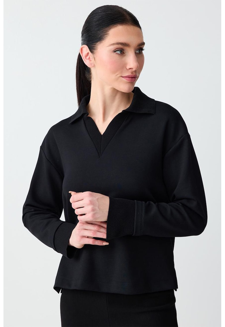 Bluza polo din amestec de modal cu maneci cazute - Negru