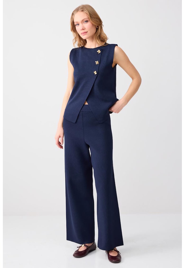 Pantaloni cu croiala ampla si talie medie - Bleumarin