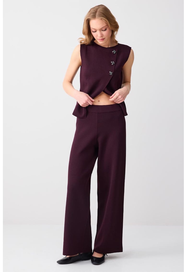 Pantaloni cu croiala ampla si talie medie - Violet aubergine