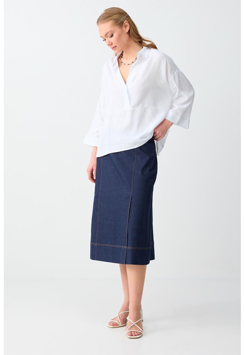Fusta midi din denim - Bleumarin
