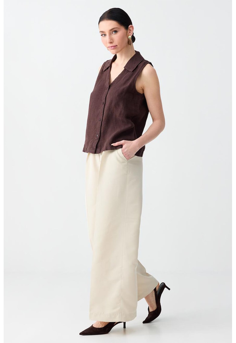 Pantaloni drepti cu croiala ampla - Crem