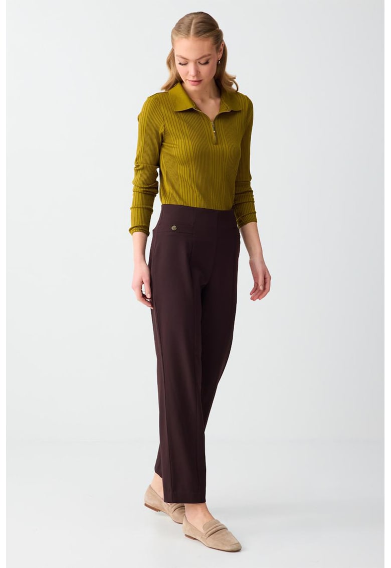 Pantaloni drepti cu talie inalta - Maro inchis