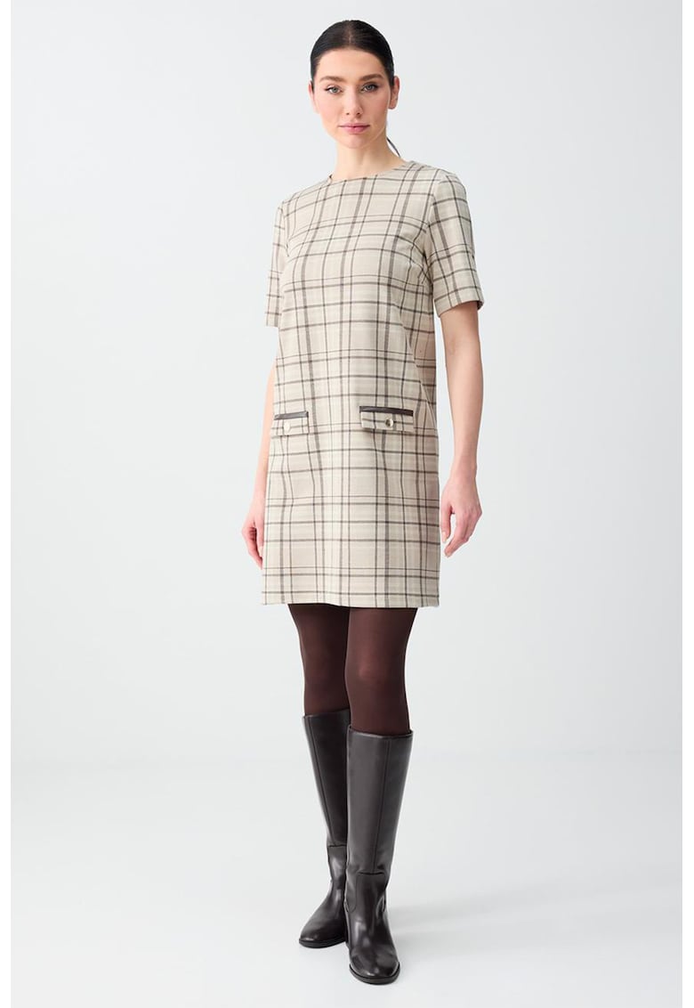 Rochie scurta in carouri - Gri/Bej deschis