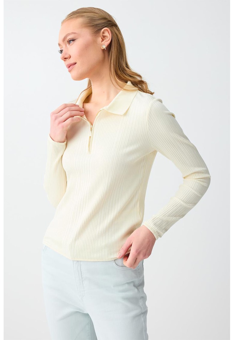 Bluza polo cu fermoar scurt - Galben pal
