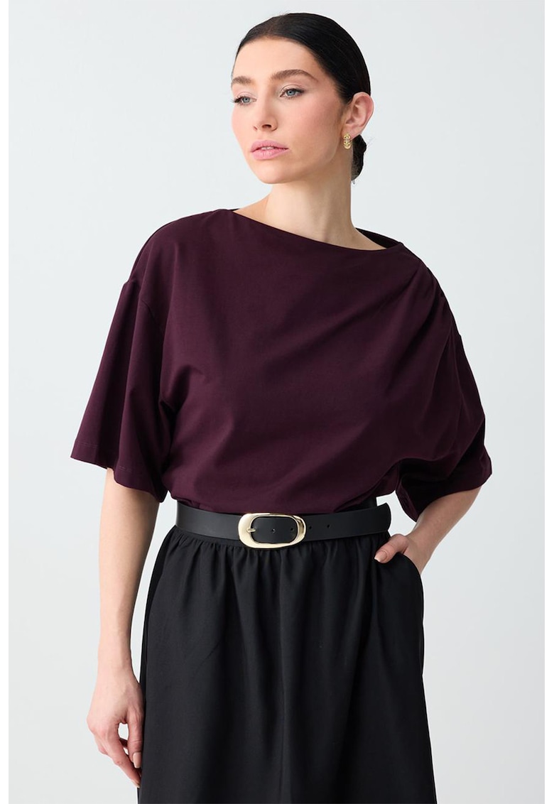Bluza lejera cu decolteu barcuta - Violet aubergine