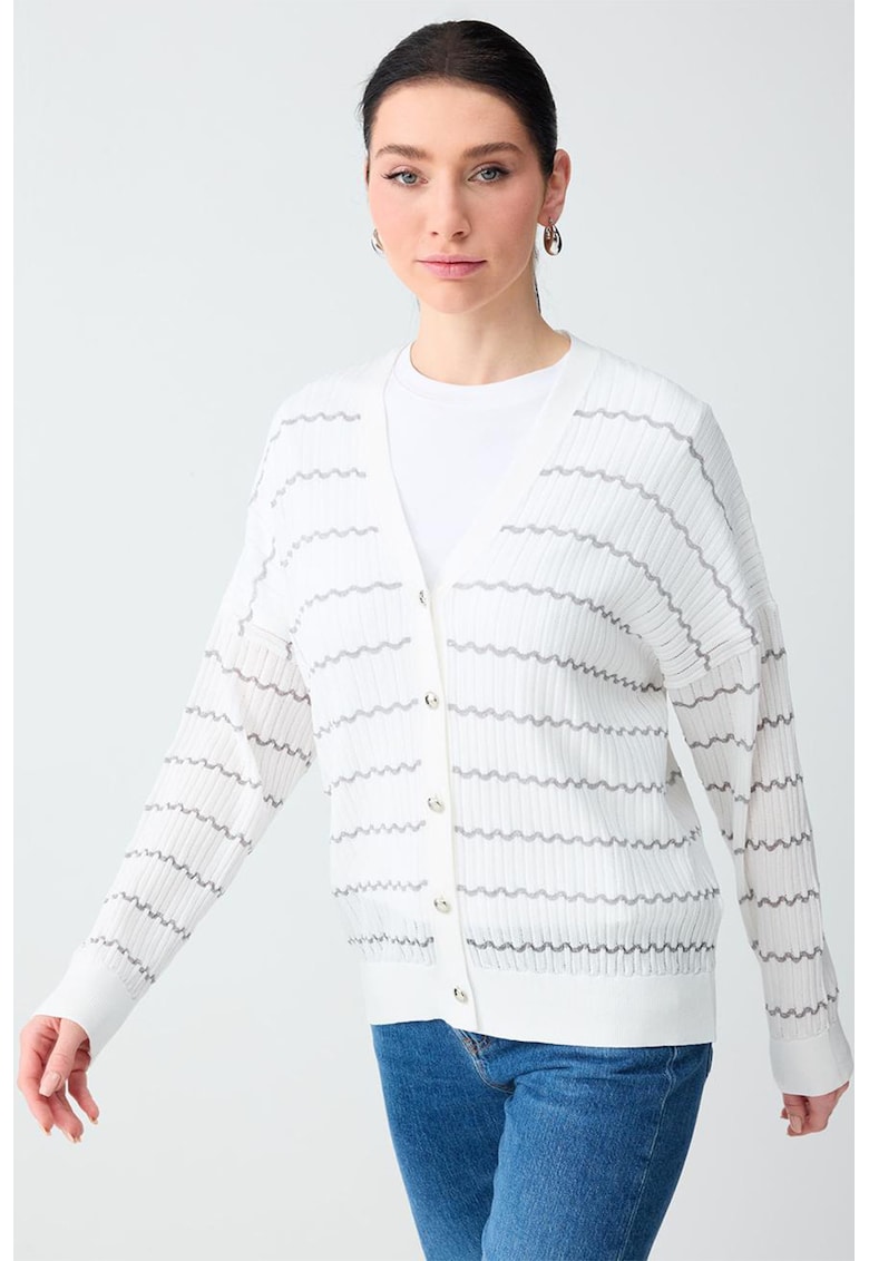 Cardigan lejer cu maneci cazute - Alb/Gri