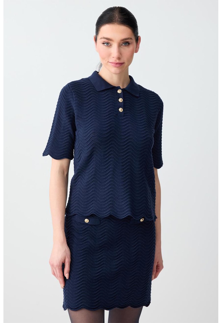 Bluza cu guler ascutit si aspect texturat - Bleumarin