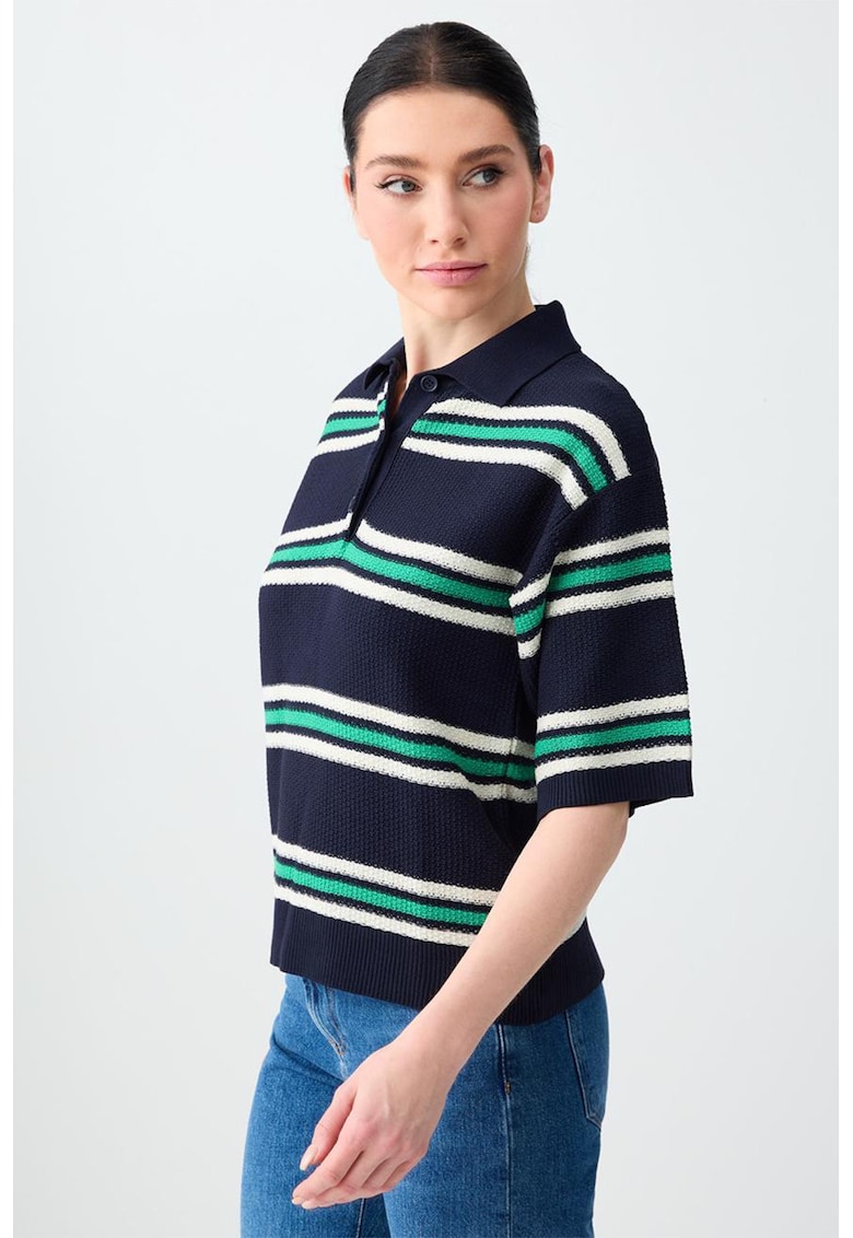 Tricou polo cu dungi - Alb/Verde/Bleumarin