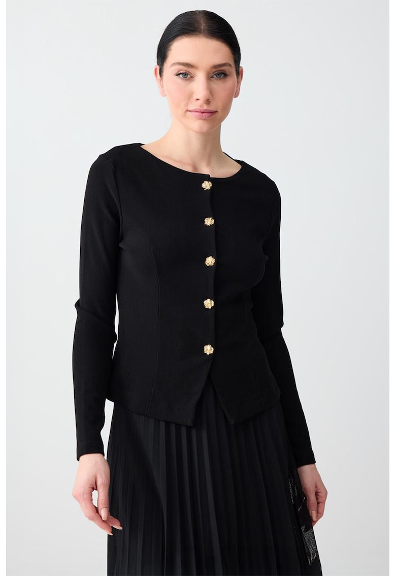 Cardigan slim fit cu decolteu la baza gatului - Negru