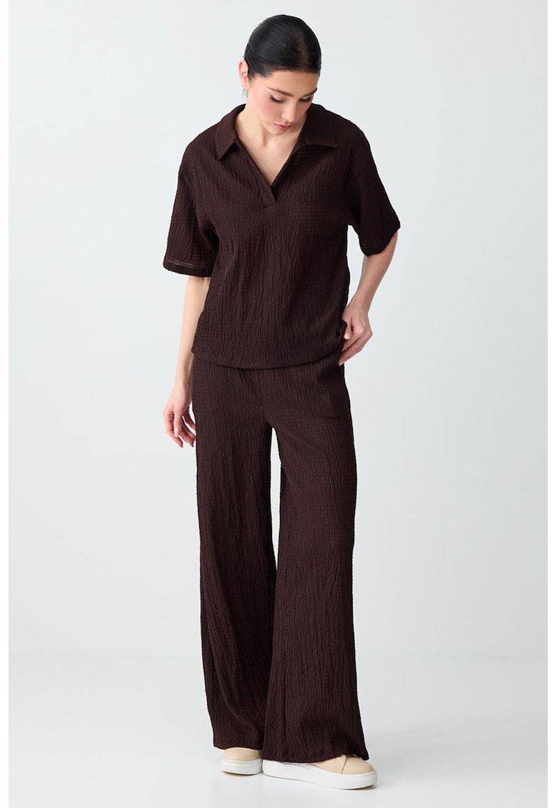 Pantaloni texturati cu croiala ampla - Maro inchis