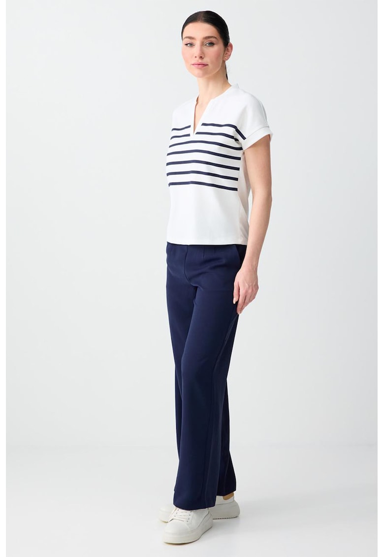 Pantaloni drepti cu pliuri - Bleumarin