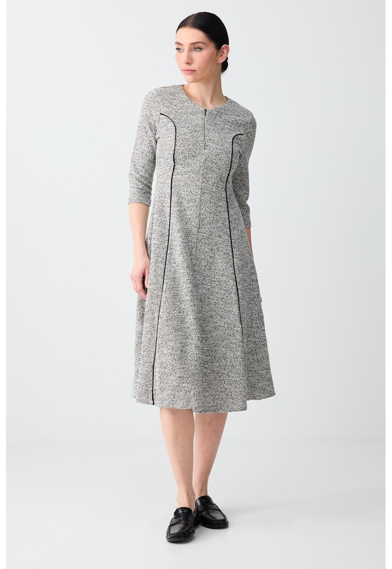 Rochie midi evazata cu maneci 3/4 - Gri melange