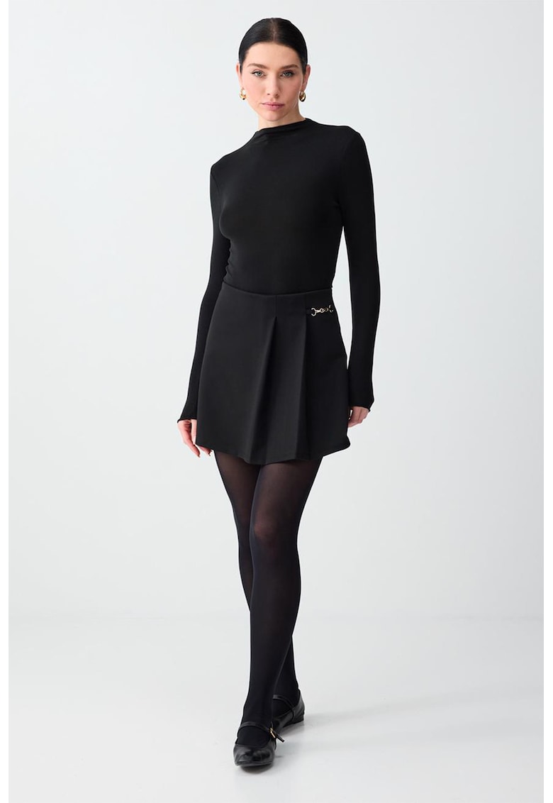 Fusta-pantalon mini cu talie inalta - Negru