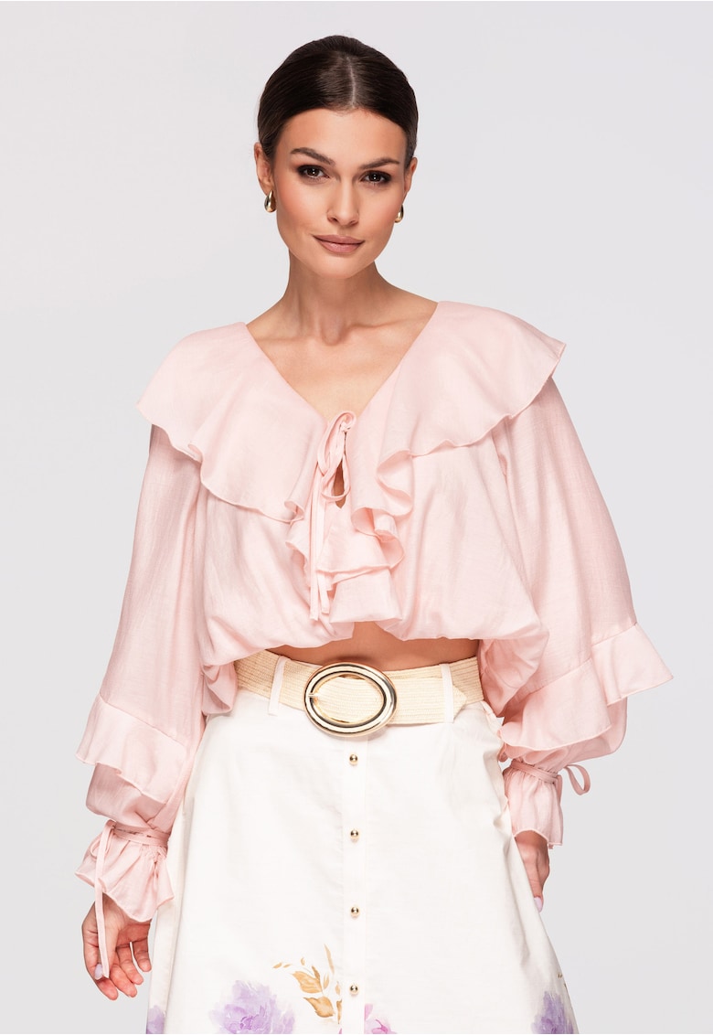Bluza scurta cu volane OW-TS-E0032 - Roz