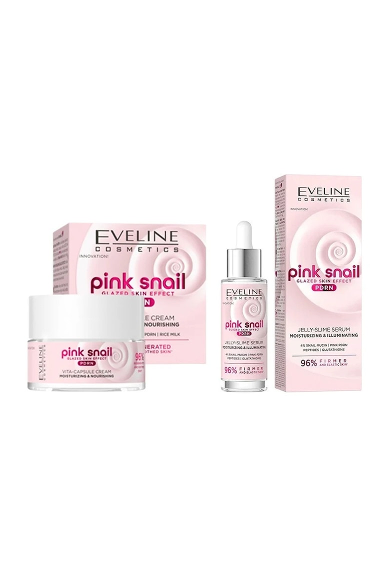 Set Ingrijire Ten Eveline Pink Snail PDRN - Crema Hidratanta 50 ml + Ser Facial Jelly-Slime 30 ml - hidratant - nutritiv