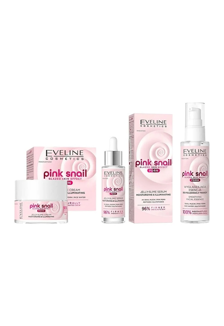 Set Eveline Pink Snail PDRN - Crema Hidratanta 50 ml - Ser Facial 30 ml - Esenta Faciala 100 ml - multicolor