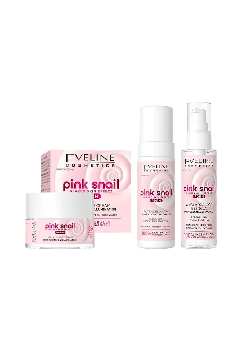 Set Eveline Pink Snail PDRN - Crema Hidratanta 50 ml - Spuma Curatare 150 ml - Esenta Faciala 100 ml - multicolor