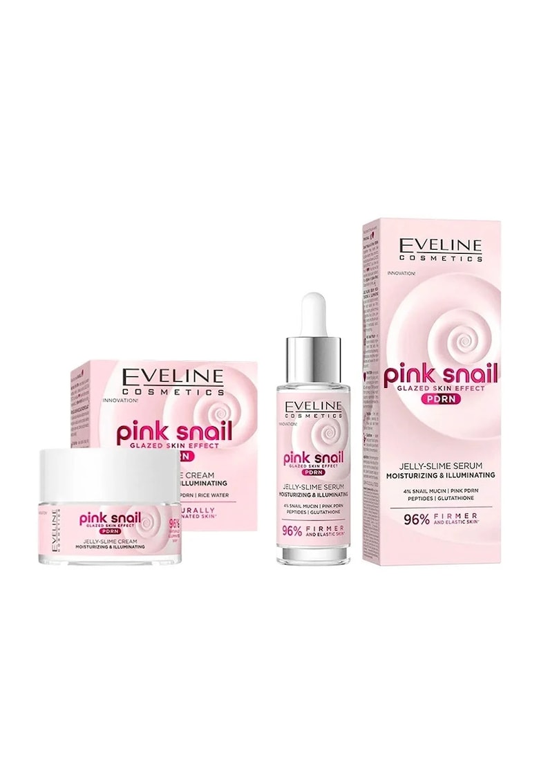 Set Eveline Pink Snail PDRN - Crema Hidratanta 50 ml si Ser Facial Jelly-Slime 30 ml - normal - roz