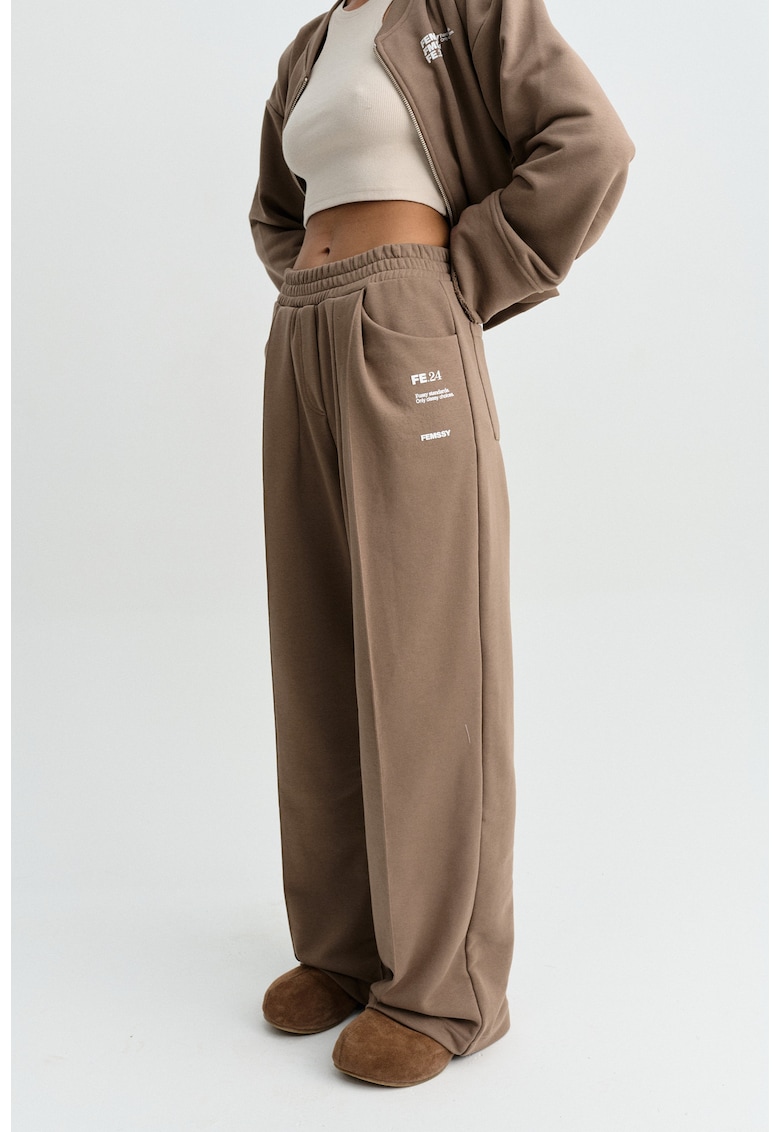 FLOW Pantaloni sport dama din bumbac maro casual confortabili - Maro
