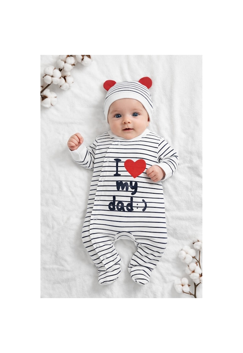 Salopeta bebe baiat I love my dad dungi 2 piese salopeta si caciulita