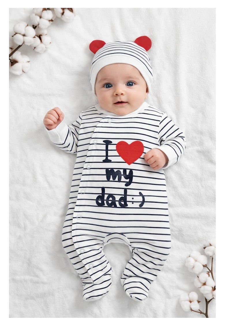 Salopeta bebe baiat I love my dad dungi 2 piese salopeta si caciulita