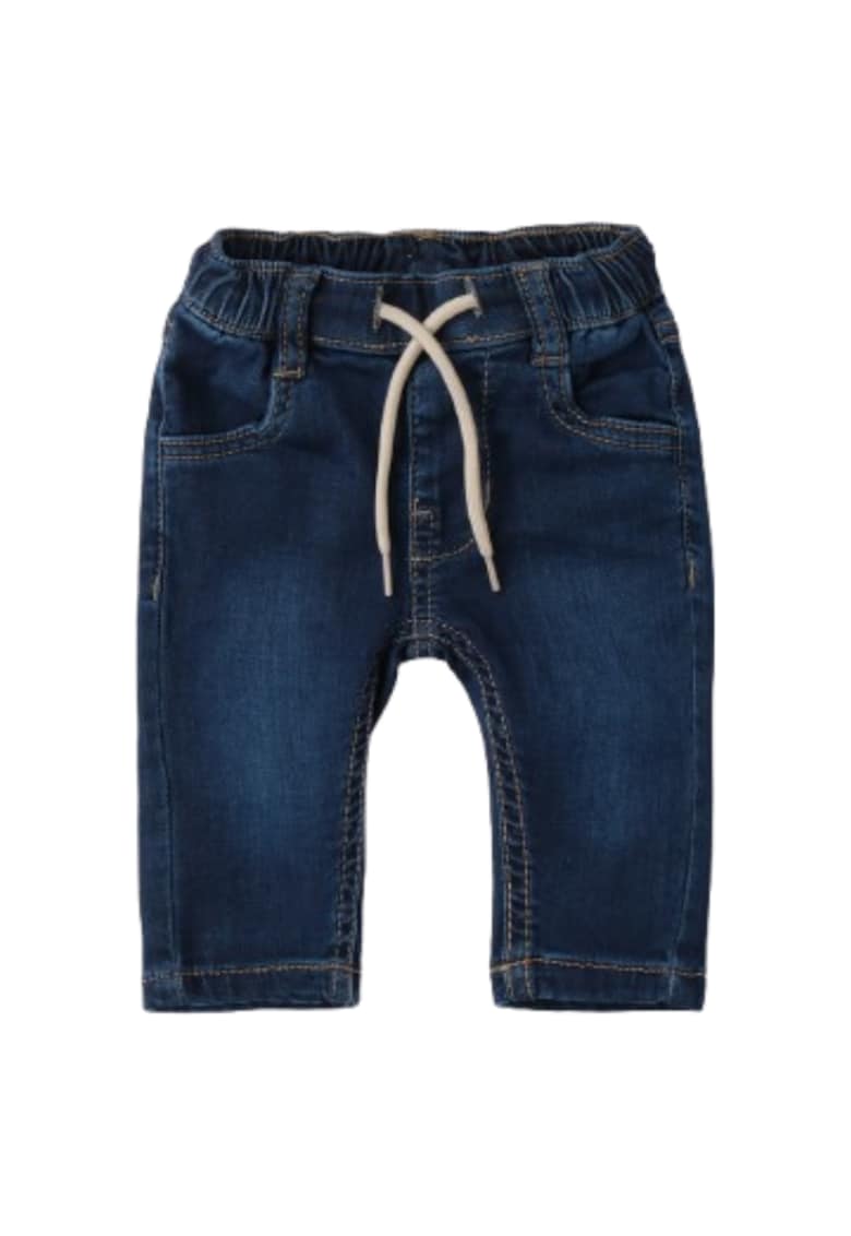 Pantaloni bebe baieti din bumbac - denim cu snur in talie - Albastru inchis
