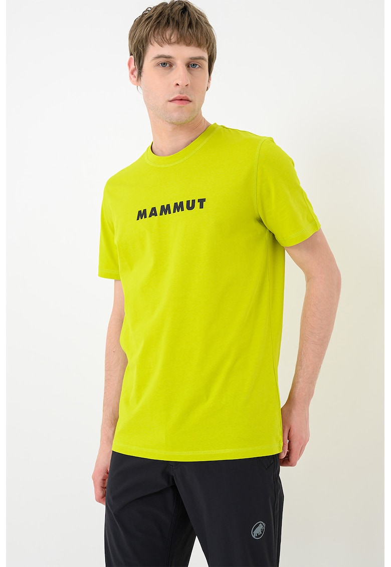 Tricou din bumbac organic cu decolteu la baza gatului si imprimeu logo - Verde lime