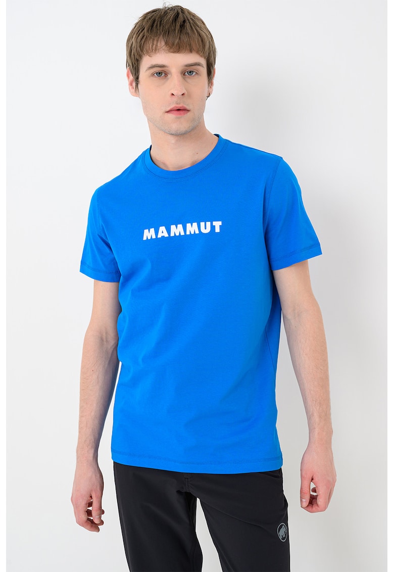 Tricou din bumbac organic cu decolteu la baza gatului si imprimeu logo - Albastru deschis