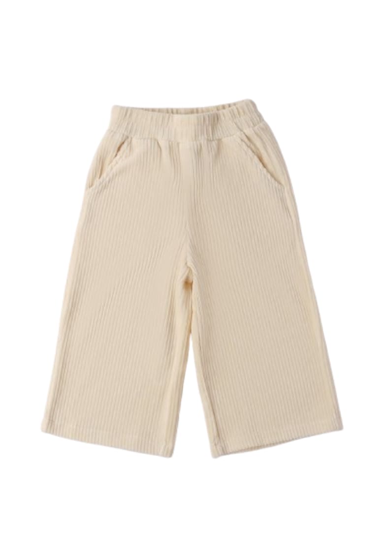 Pantaloni fete din raiat cu efect catifelat - Crem