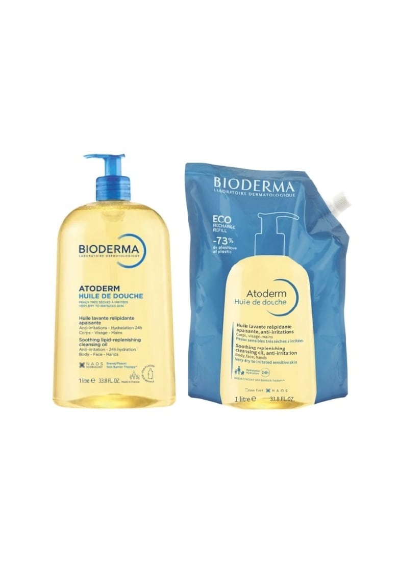Pachet Ulei de dus pentru piele sensibila si uscata Atoderm 1000 ml + Rezerva eco ulei de dus Atoderm - 1000 ml