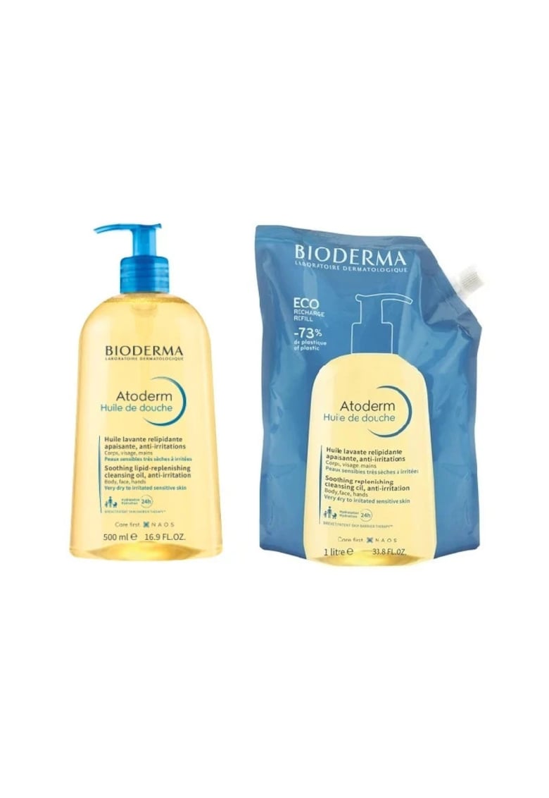 Pachet Ulei de dus pentru piele sensibila si uscata Atoderm 500 ml + Rezerva eco ulei de dus Atoderm - 1000 ml
