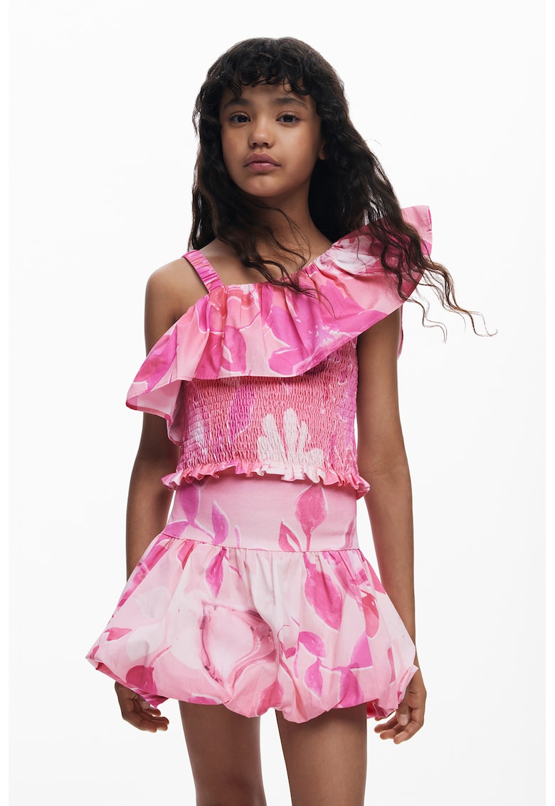 Tricou crop cu decolteu pe un umar - Roz