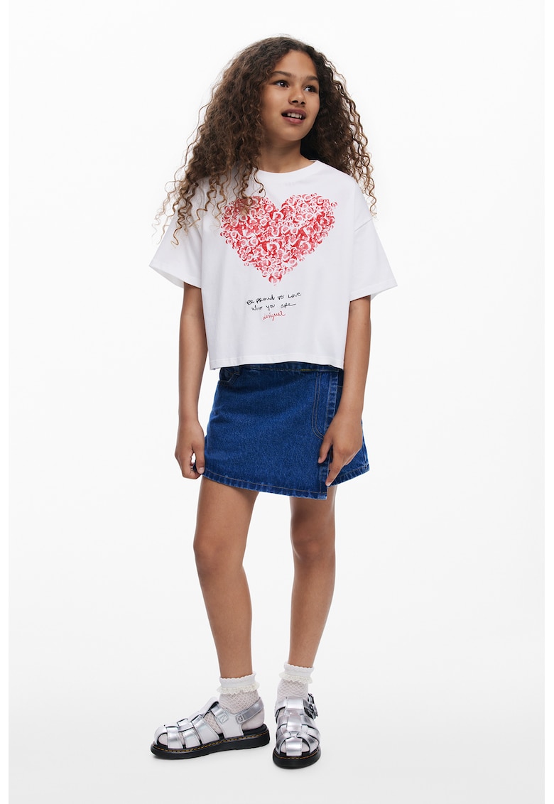 Fusta-pantalon scurta din denim cu imprimeu pe partea din spate - Albastru pastel