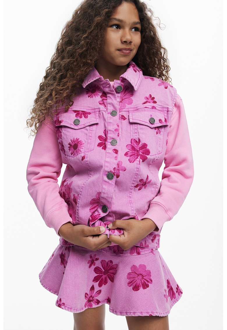 Fusta scurta cu design floral - Roz