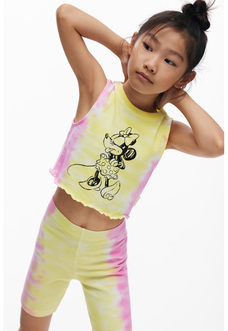 Top crop cu imprimeu Minnie Mouse - Galben/Roz