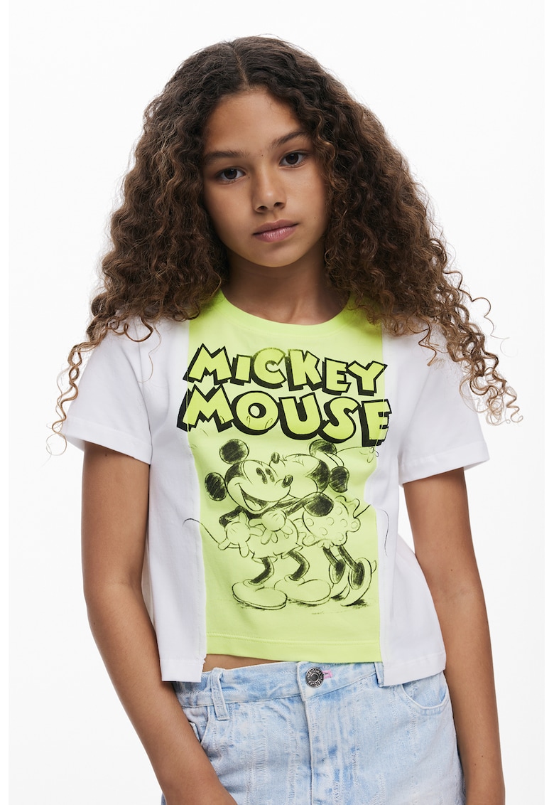 Tricou crop cu imprimeu desene animate - Alb/Galben