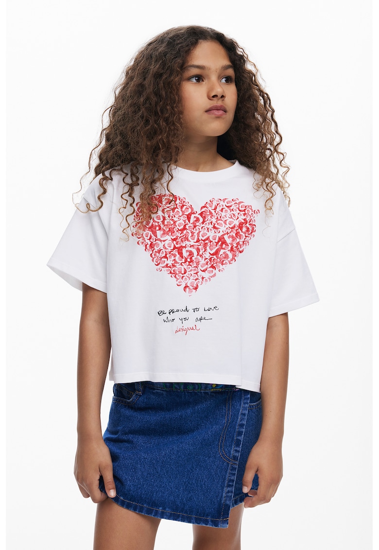 Tricou supradimensionat din bumbac cu imprimeu - Rosu/Alb