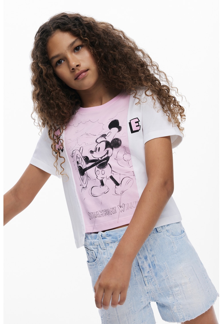 Tricou cu imprimeu Mickey Mouse - Alb/Roz deschis